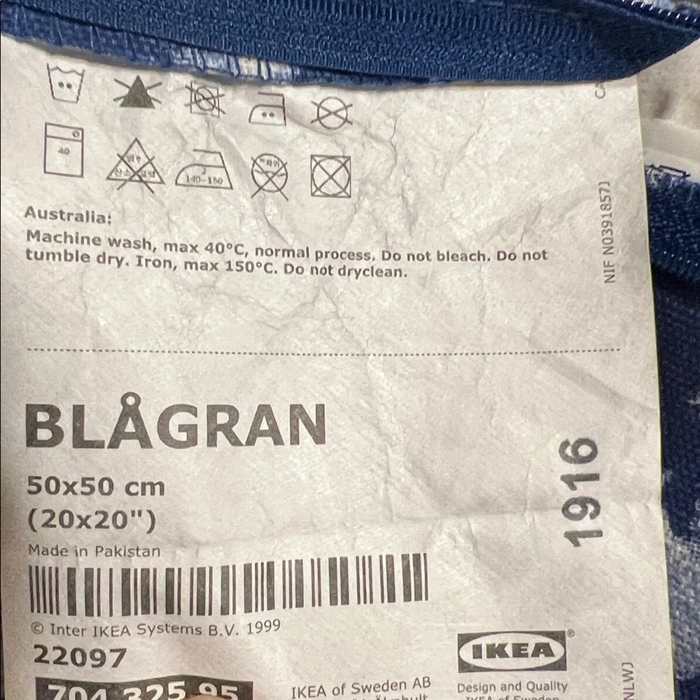 IKEA BLAGRAN Cover w/Fjadrar w/Down Insert Accent Cushion 20x20